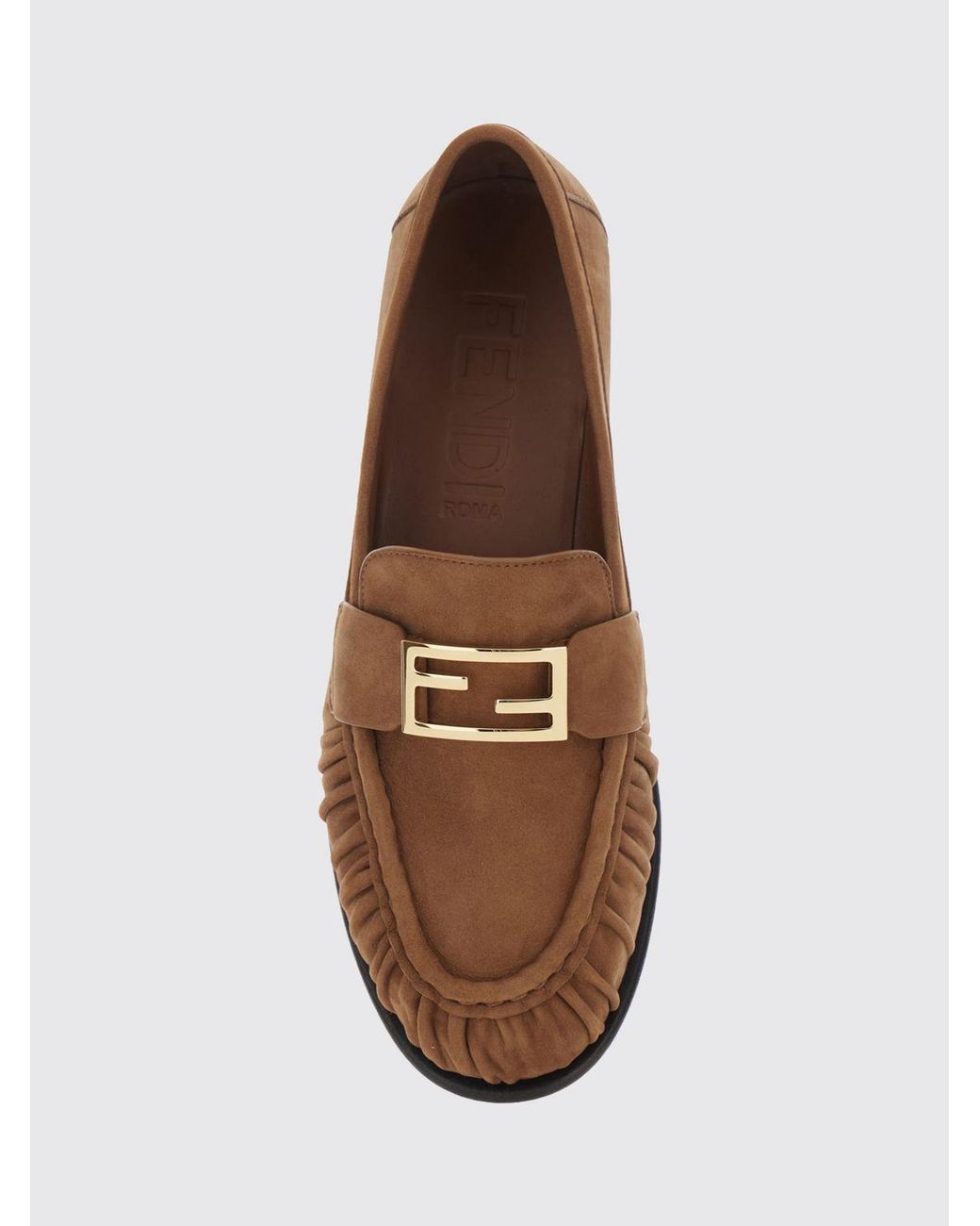 Fendi Brown Baguette Leather Penny Loafers With Ff Monogram Buckle