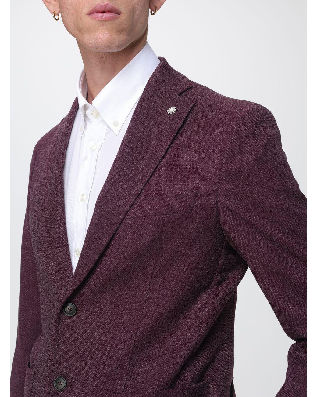 Manuel Ritz Purple Slim Fit Single-Breasted Viscose Blend Blazer With Peak Lapels for men