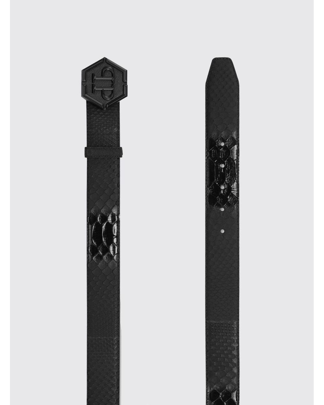 Philipp Plein Black Python Leather Belt for men