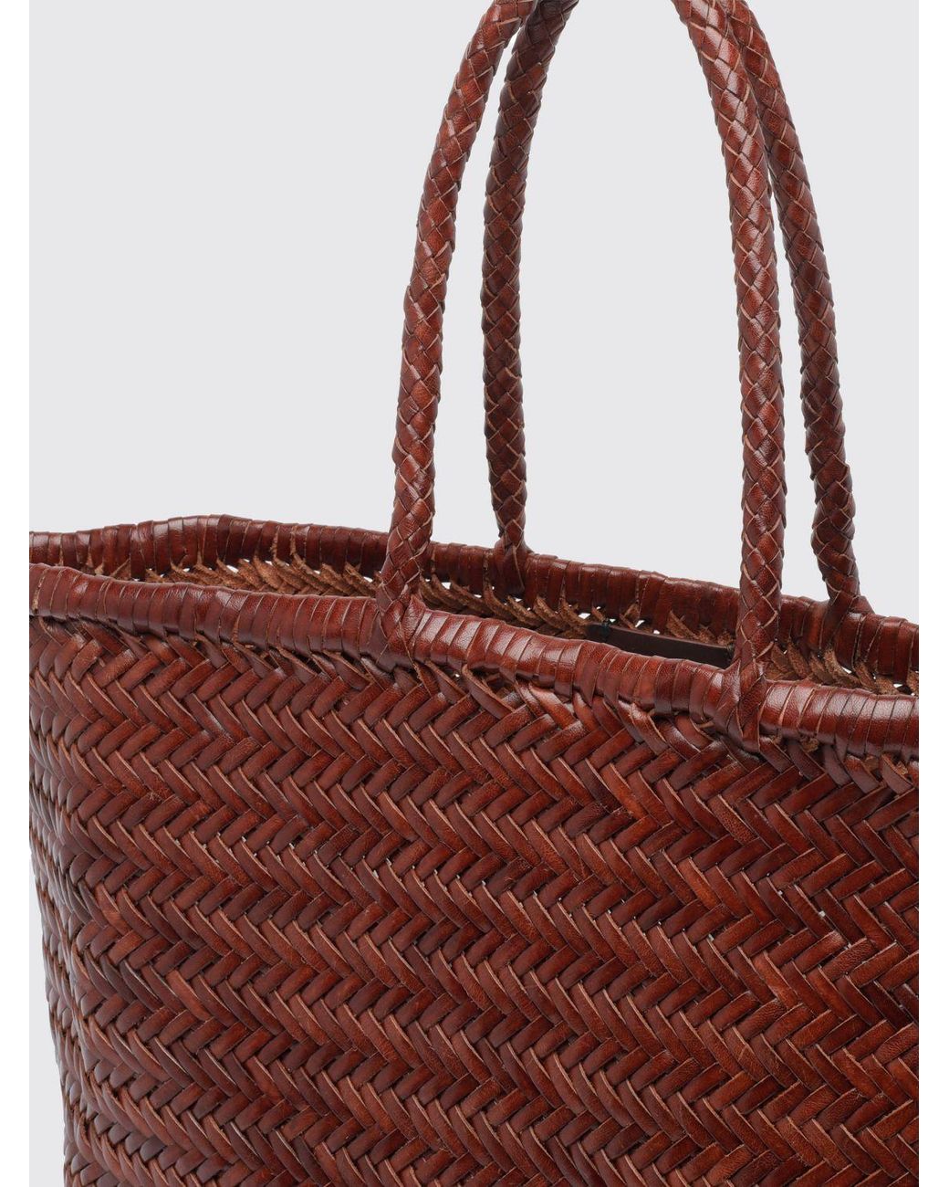 Dragon Diffusion Brown Woven Leather Handbag With Double Handle