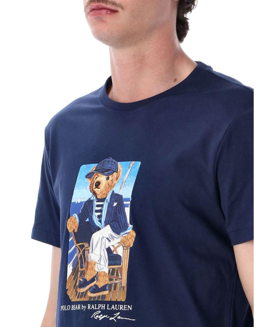 Polo Ralph Lauren Blue Slim Fit Cotton T-Shirt With Teddy Bear Print for men