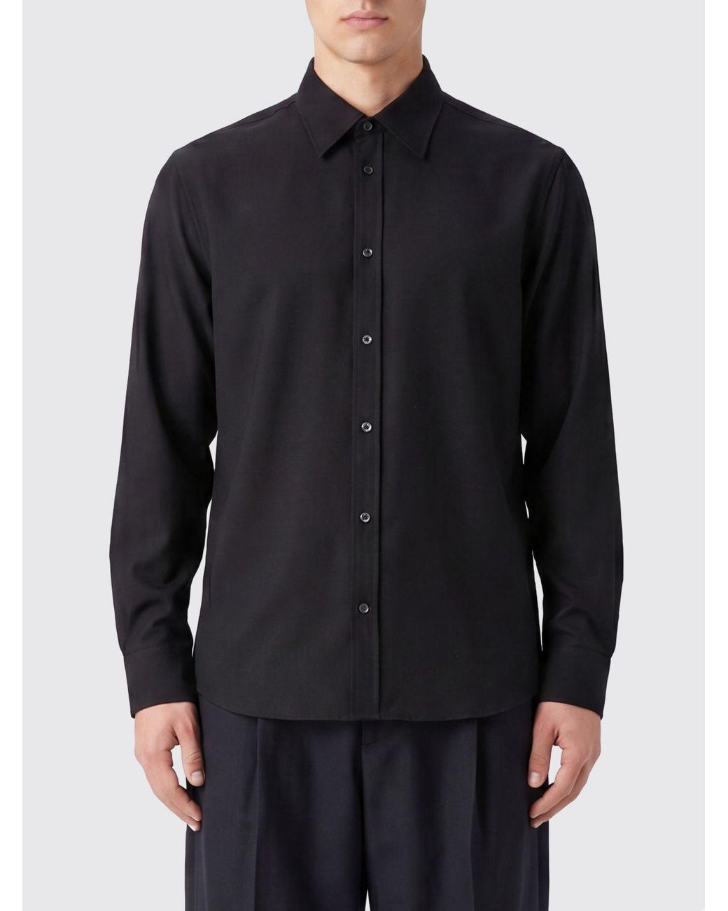 Jil Sander Black Slim Fit Virgin Wool And Mohair Shirt With French Collar for men