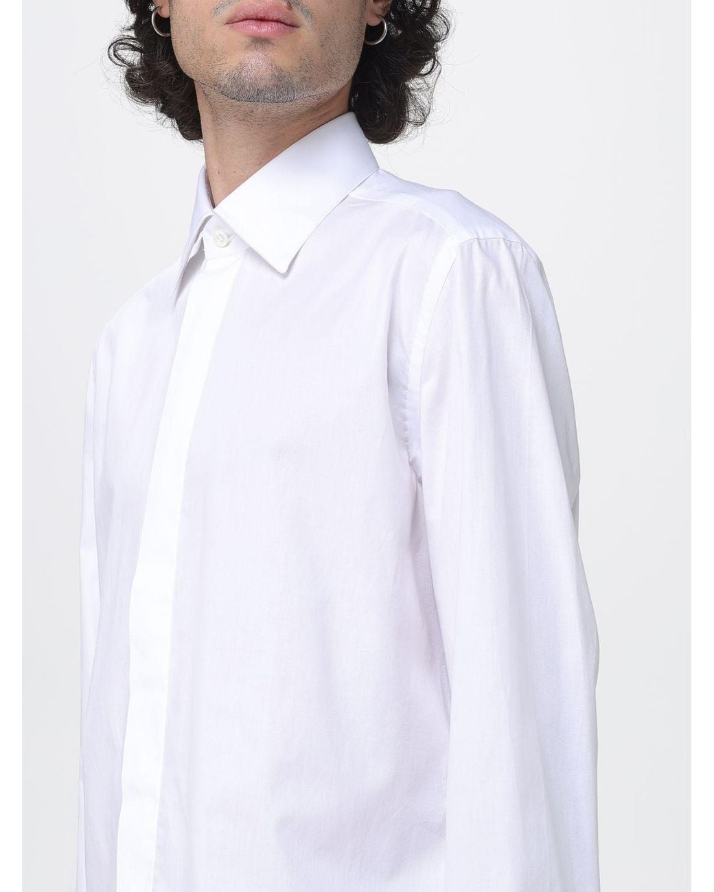 Luigi Borrelli Napoli White Classic Cotton Poplin Shirt With Concealed Placket for men