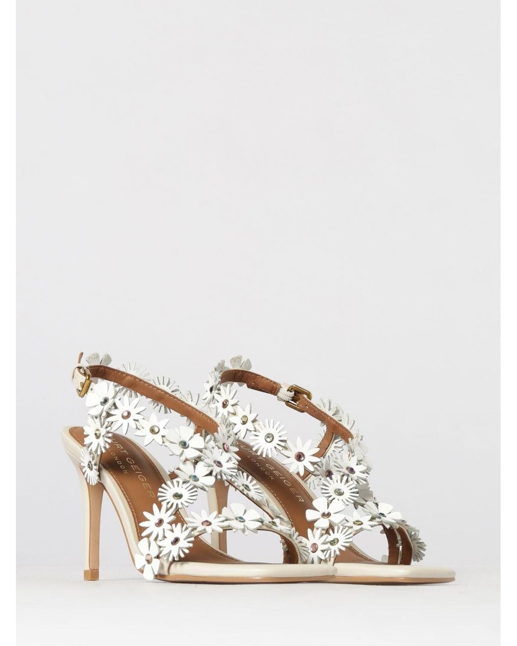 Kurt Geiger Natural Leather Sandal With Flowers And Rhinestones