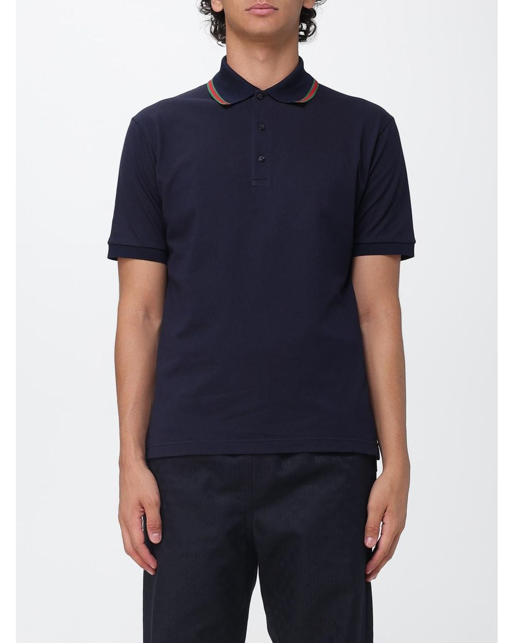 Gucci Blue Short-Sleeved Cotton Polo With Web Detail And Contrast Trim for men