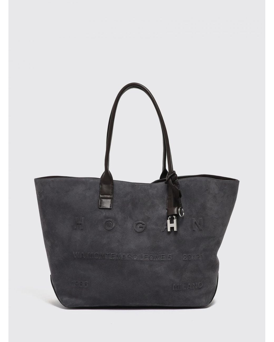 Hogan Black Suede Calf Leather Tote Bag With Double Handle And Internal Pouch