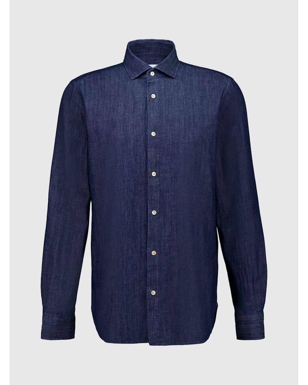 Boglioli Blue Slim Fit Cotton Shirt With French Collar for men