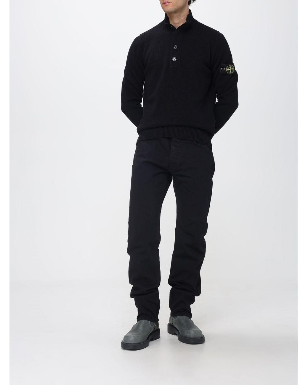 Stone Island Black Slim Fit Cotton Denim Jeans With Compass Logo Patch for men