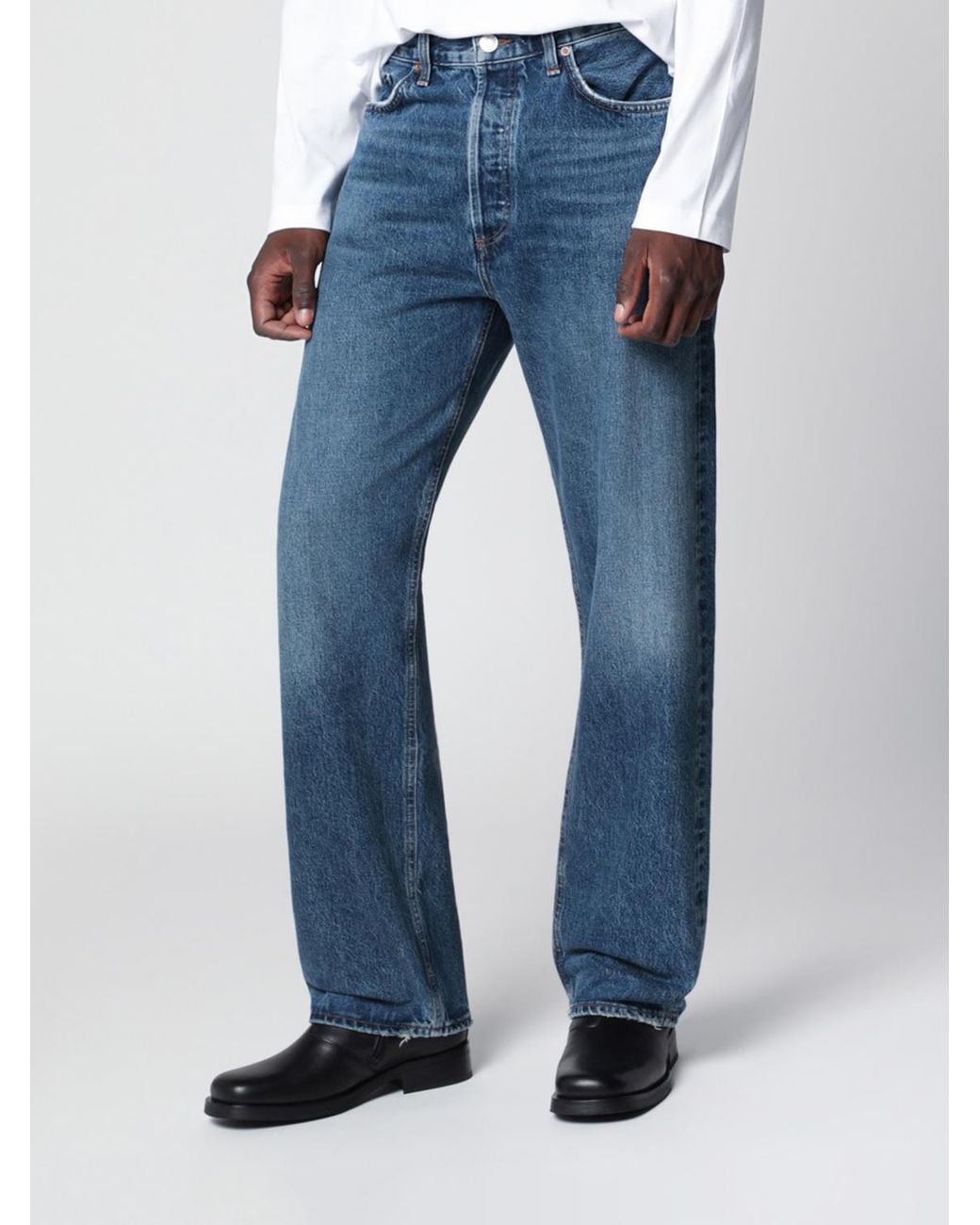 Agolde Blue 90's Straight Cotton Jeans With Button Closure for men