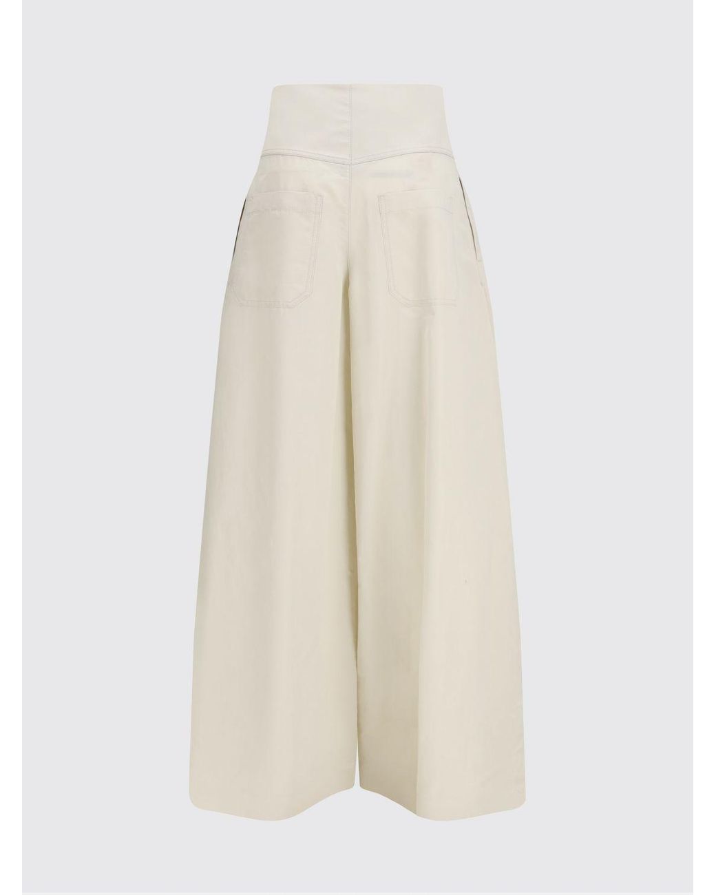 Brunello Cucinelli White Wide Leg Cotton Blend Trousers