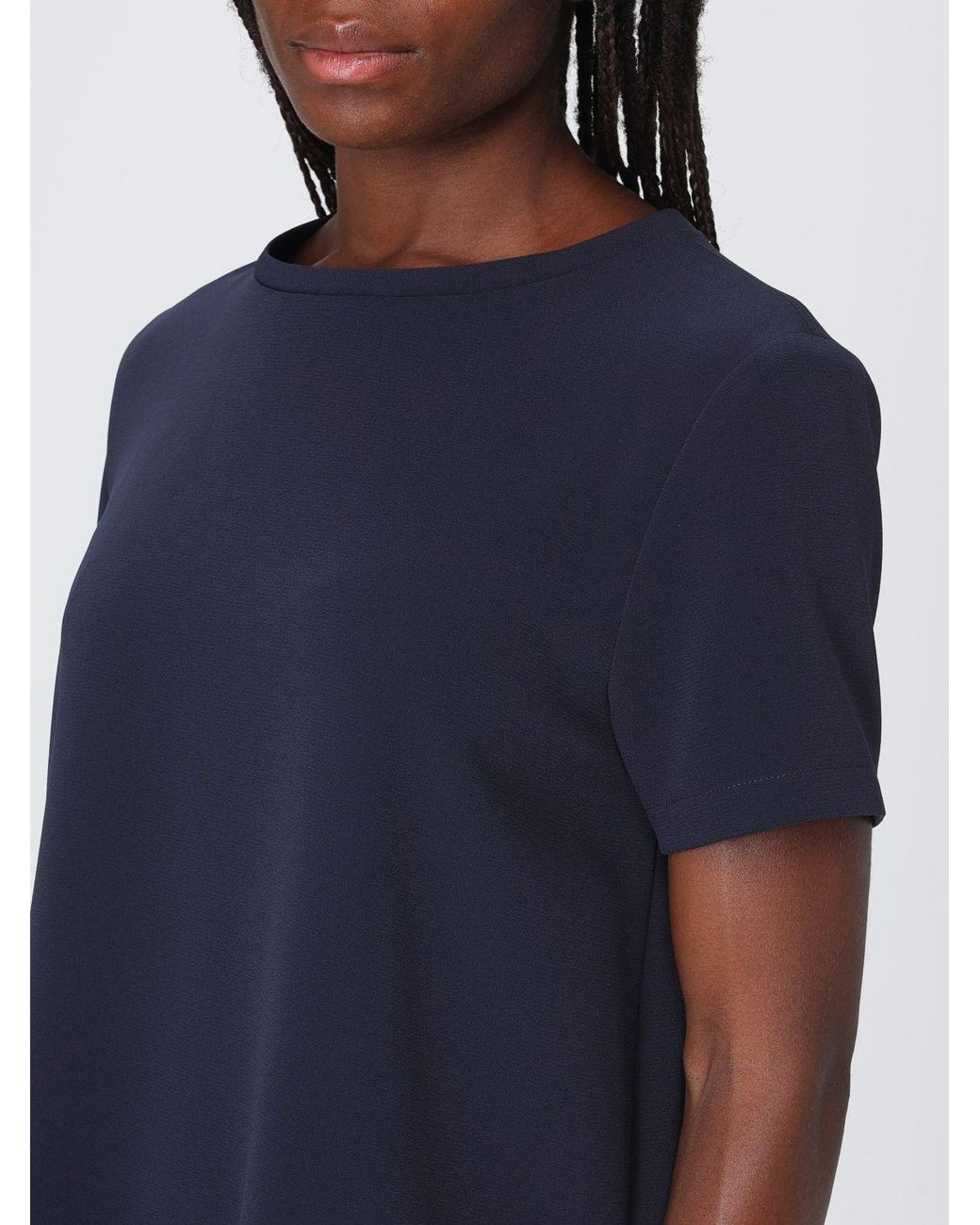 Max Mara Blue Crew Neck Short-Sleeved Satin Top