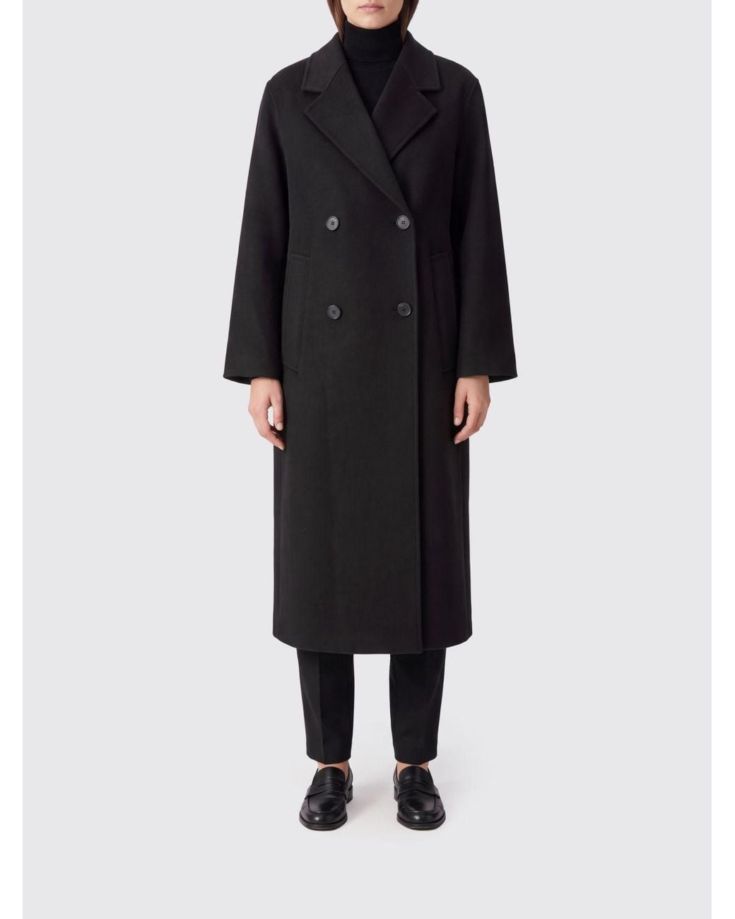 IVY & OAK Black Double-Breasted Long Coat