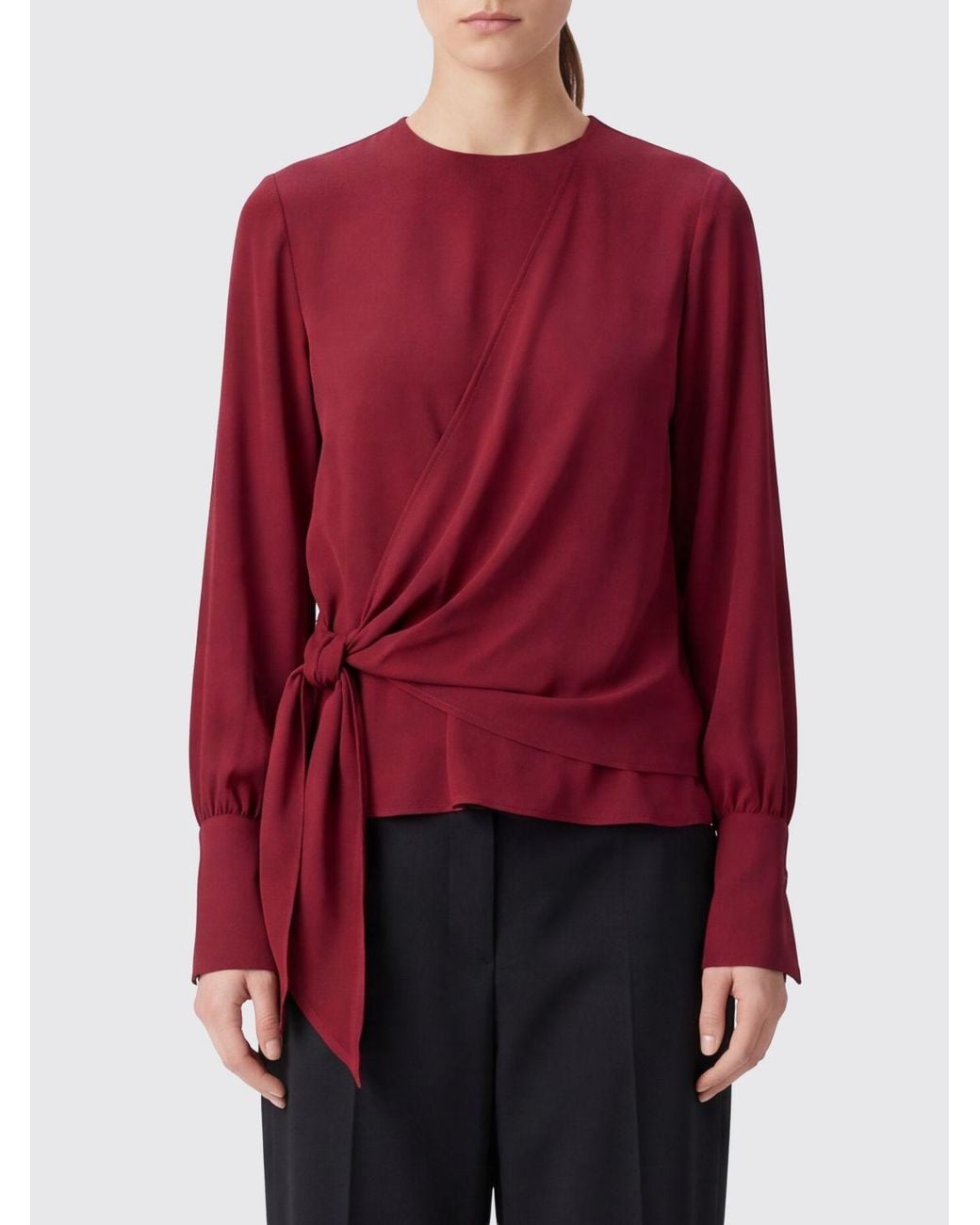 FEDERICA TOSI Red Draped Viscose Blouse With Ruched Shoulders And Belt