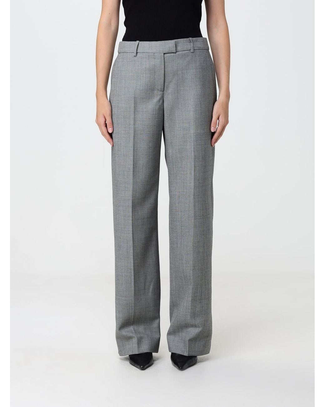 McQueen Gray Tailored Wide-Leg Wool Trousers With Off-Center Closure