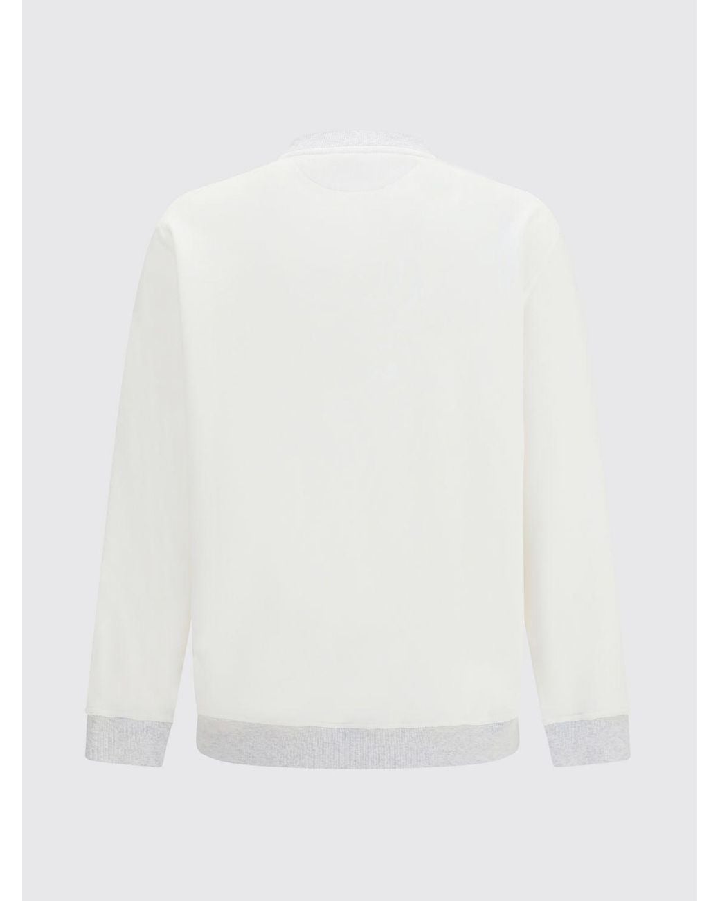 Brunello Cucinelli White Cotton Crewneck Sweatshirt With Contrast Embroidered Logo for men