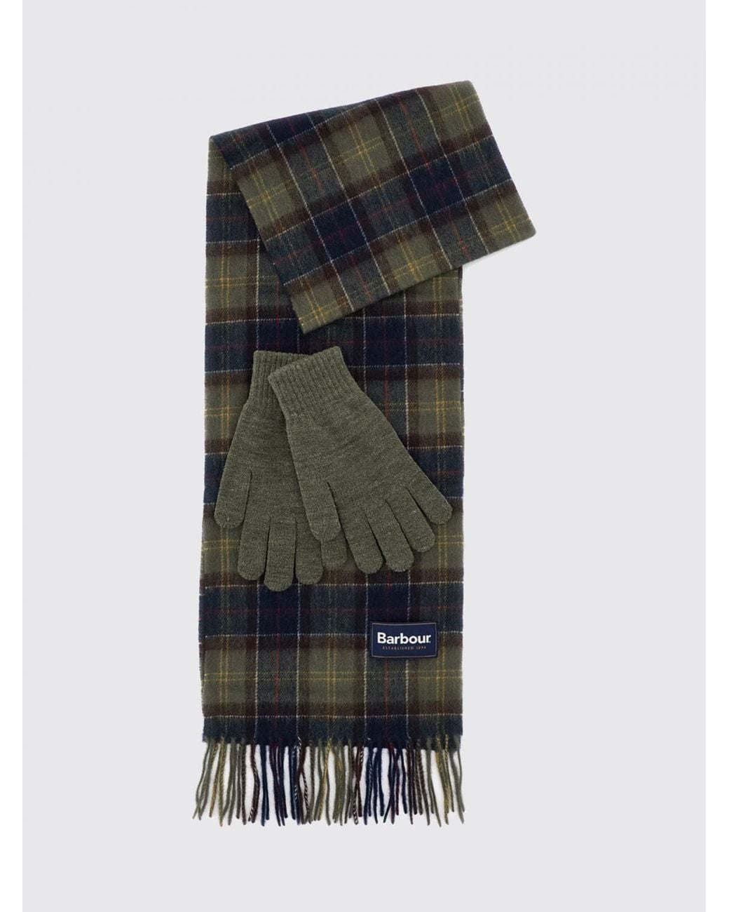 Barbour Black Set Of Two Tartan Wool Scarves With Fringed Hem for men