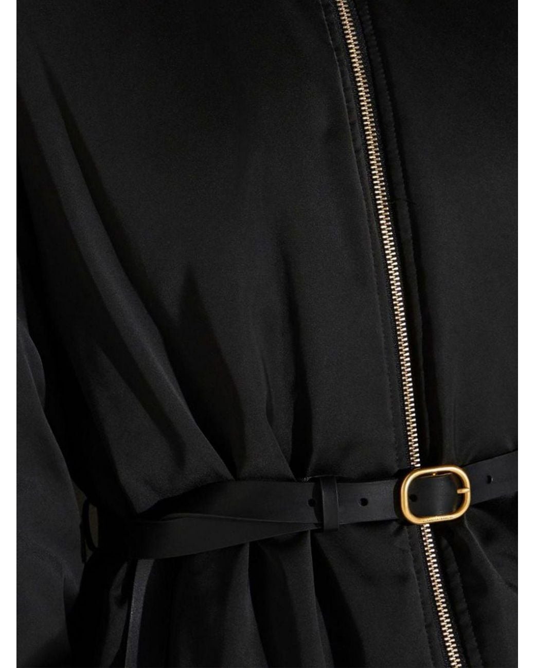 Elisabetta Franchi Black Long Padded Bomber Jacket With High Neck And Waist Belt