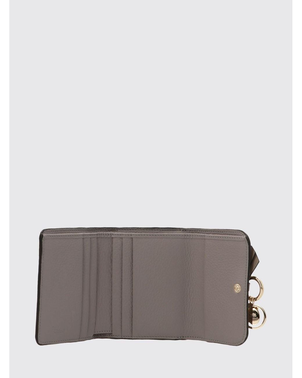 Chloé Gray ChloÉ Calfskin Leather Trifold Wallet With Logo Charm