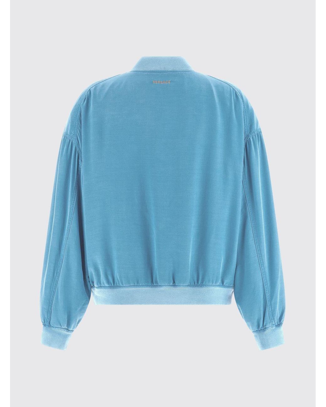 Versace Blue Silk Poplin Bomber Jacket