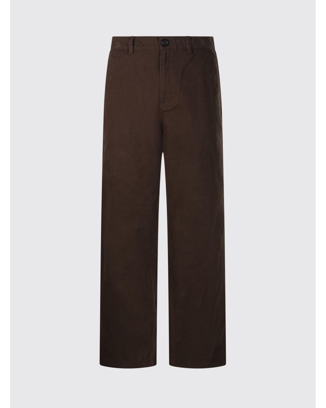 DUNST Brown Slacks Wide-Leg Cotton Chino Trousers With Mid-Rise Waist for men