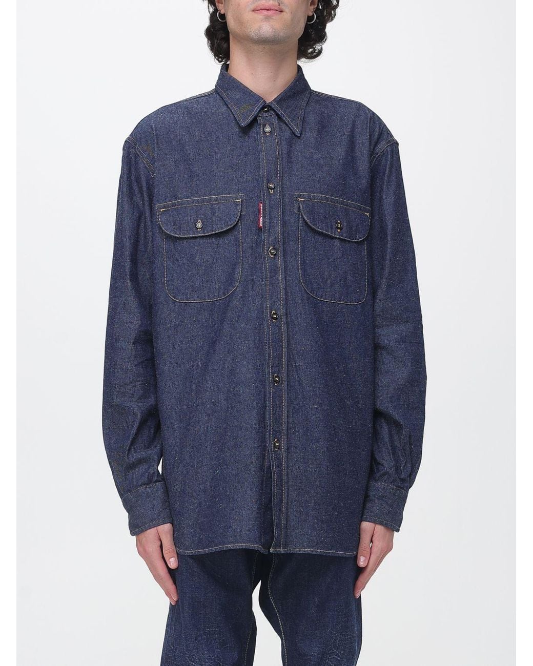 DSquared² Blue Casual Cotton Shirt With Flap Patch Pockets And Long Sleeves for men
