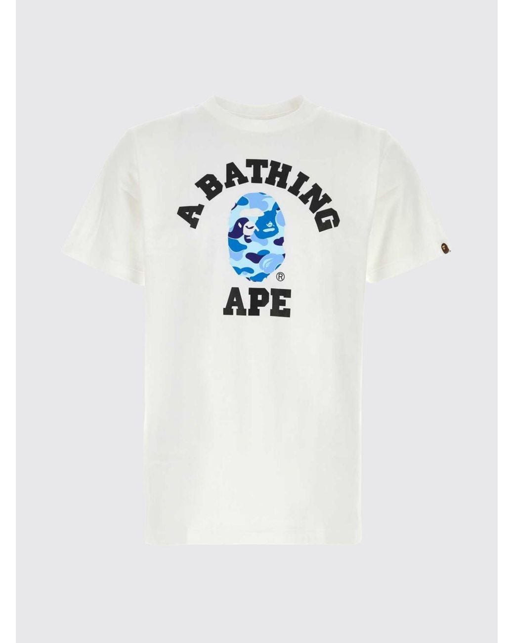 A Bathing Ape White Cotton T-Shirt With Contrasting Logo Print On The Front for men