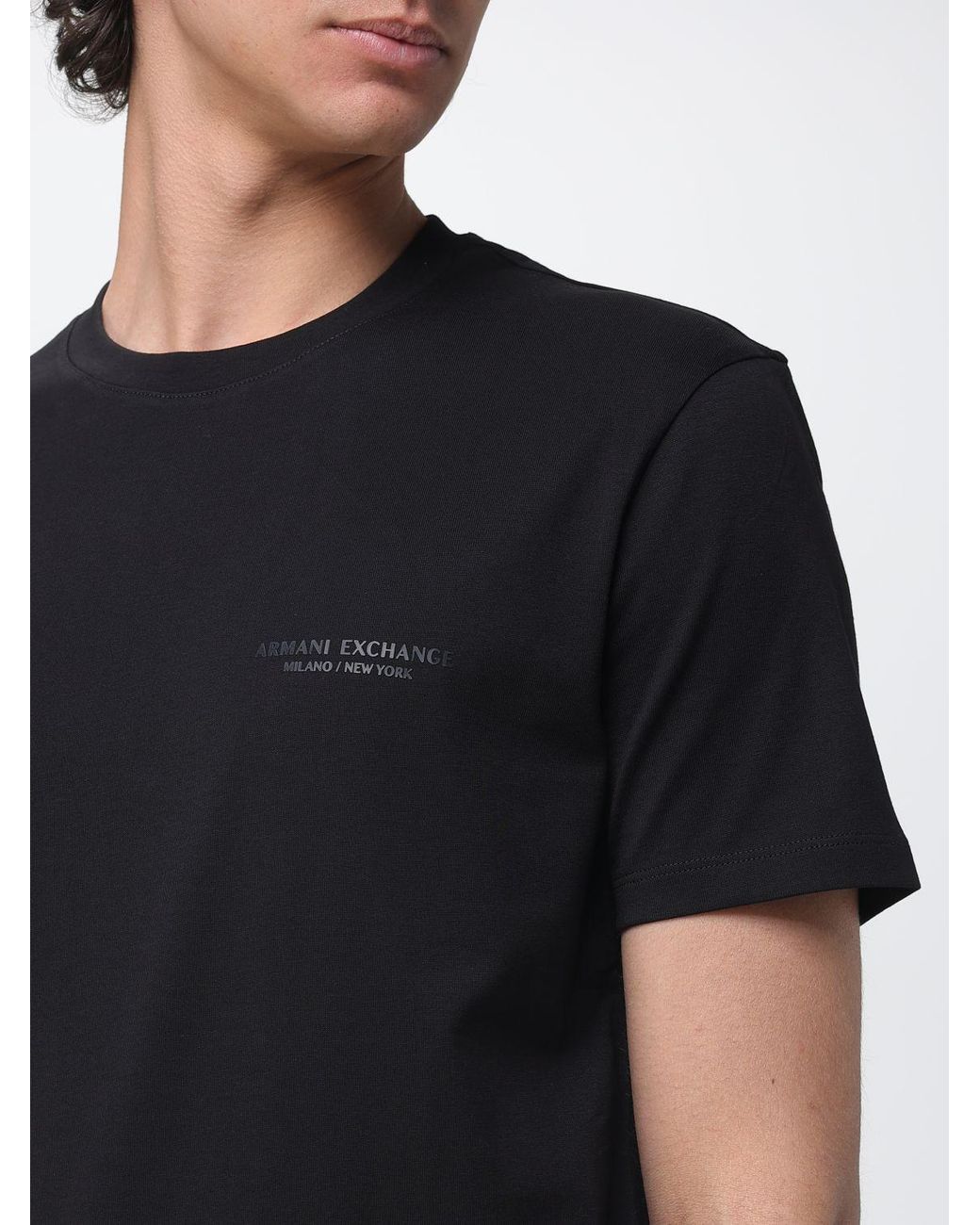 ARMANI EXCHANGE Black Crew Neck Cotton T-Shirt With Logo for men