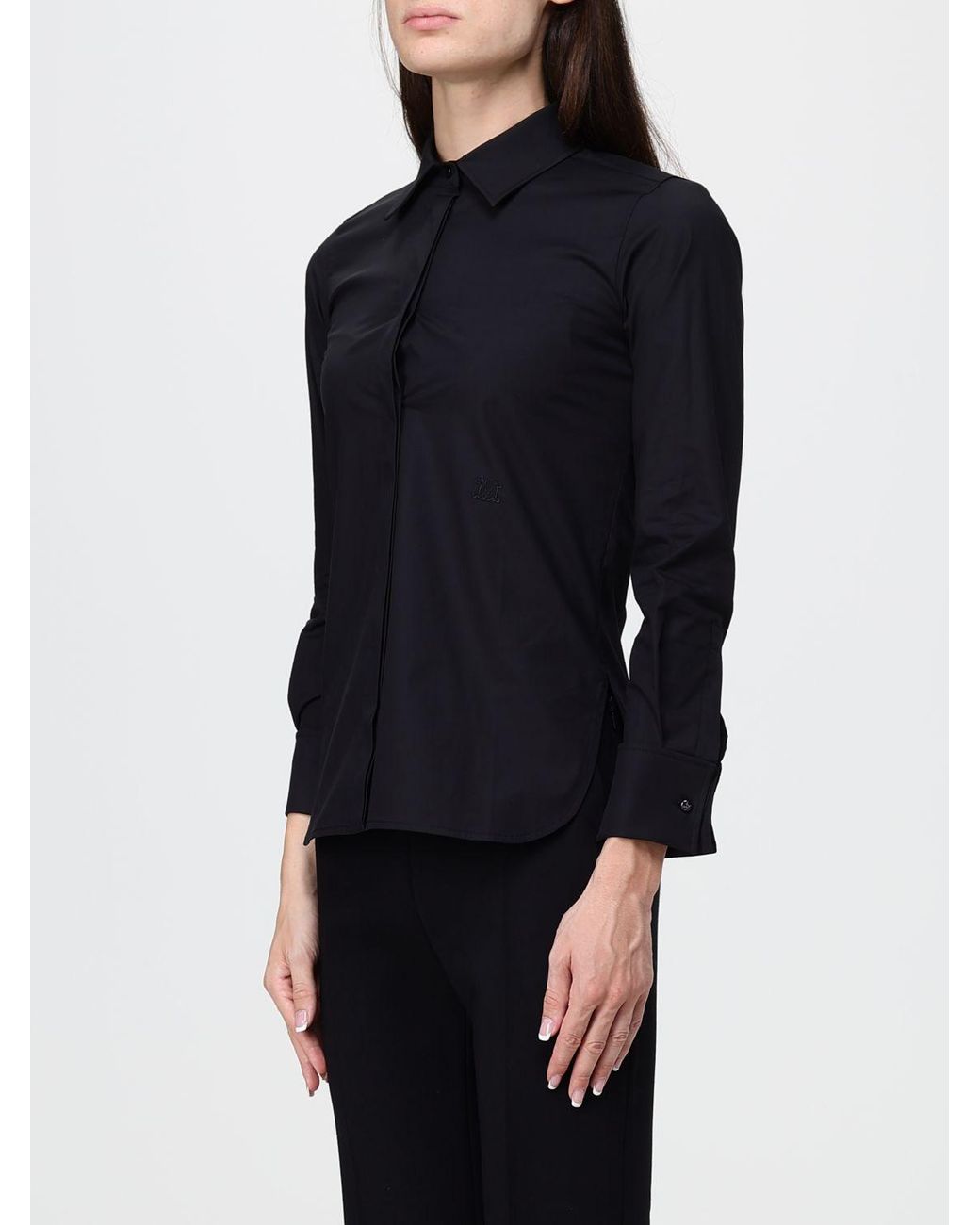 Max Mara Blue Slim Fit Stretch Cotton Shirt With Concealed Placket