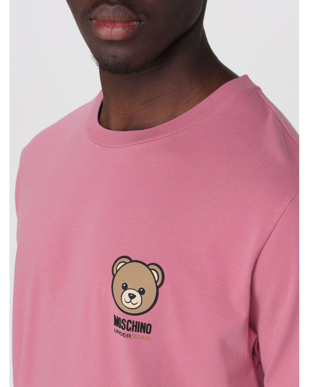 Moschino Pink Teddy Bear Print Cotton T-Shirt With Logo for men