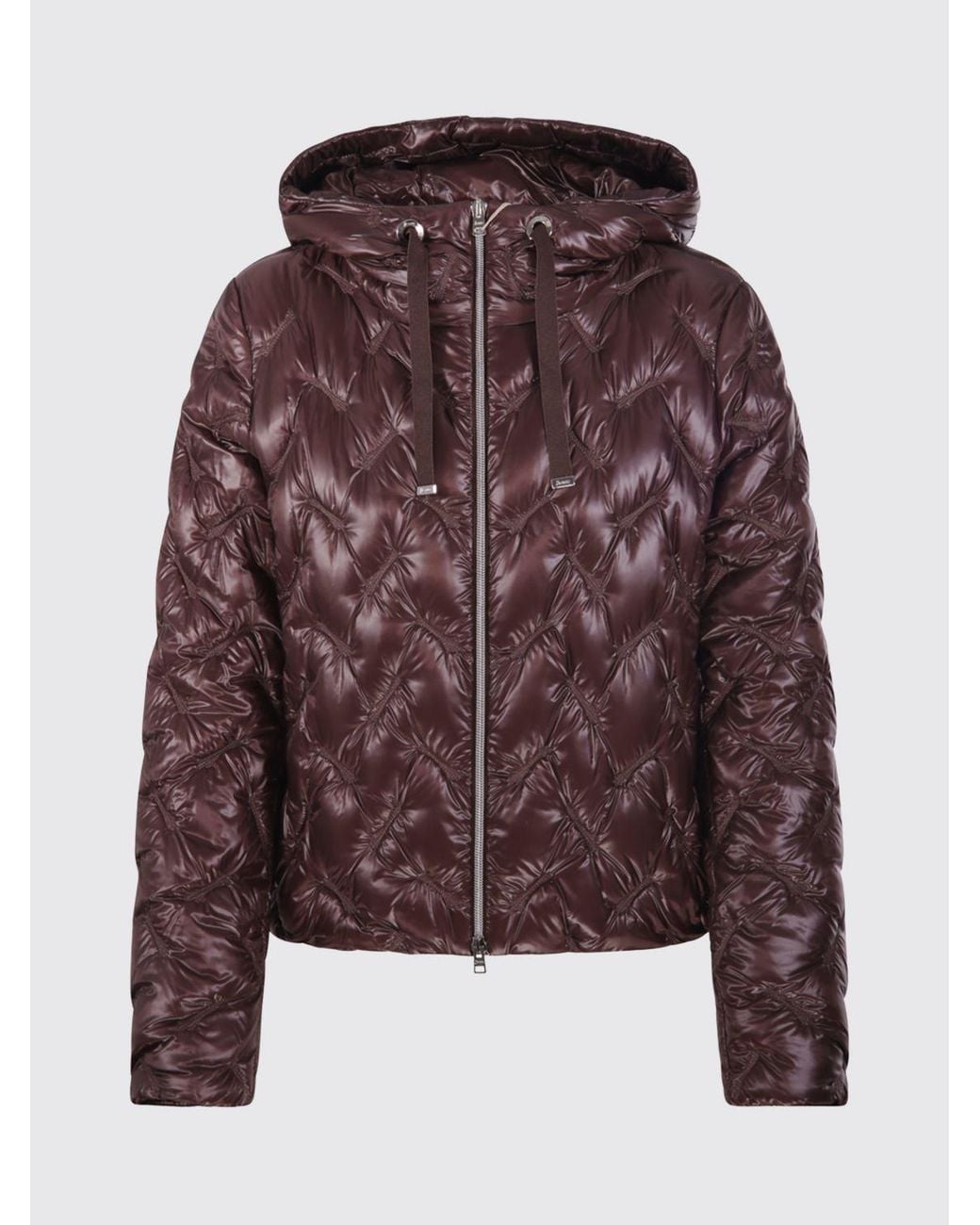 Herno Red Short Quilted Nylon Hooded Puffer Jacket With Zip Closure