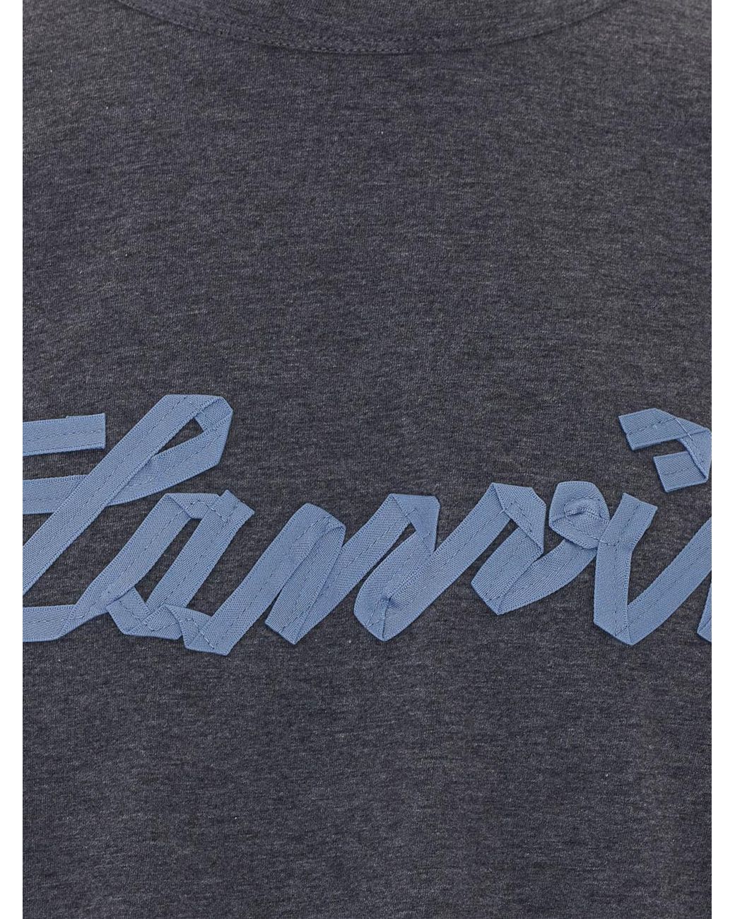 Lanvin Gray Short-Sleeved Cotton Crewneck T-Shirt With Embroidered Logo for men