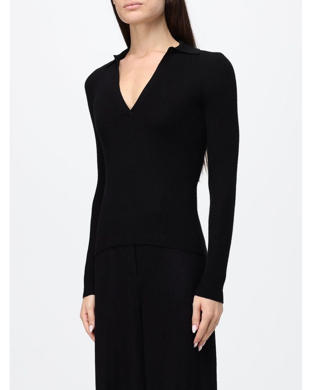 Max Mara Black Slim Fit V-Neck Polo Jumper