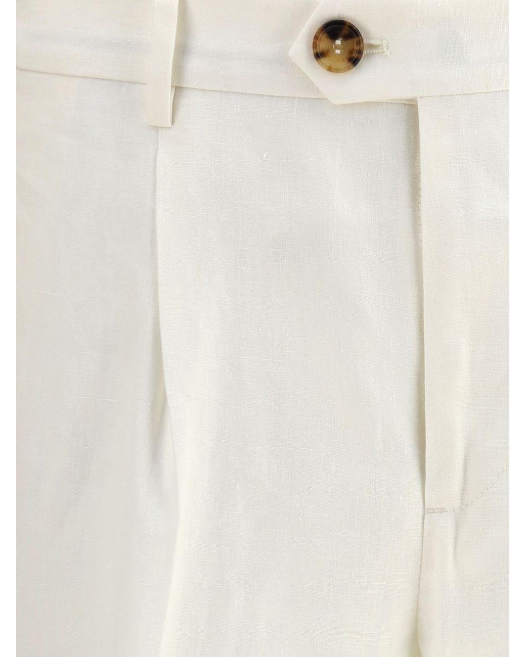 Brunello Cucinelli White Linen Tailored Trousers for men