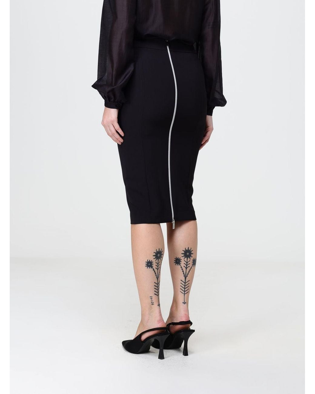 Hanita Black High-Waisted Jersey Pencil Midi Skirt With Back Slit
