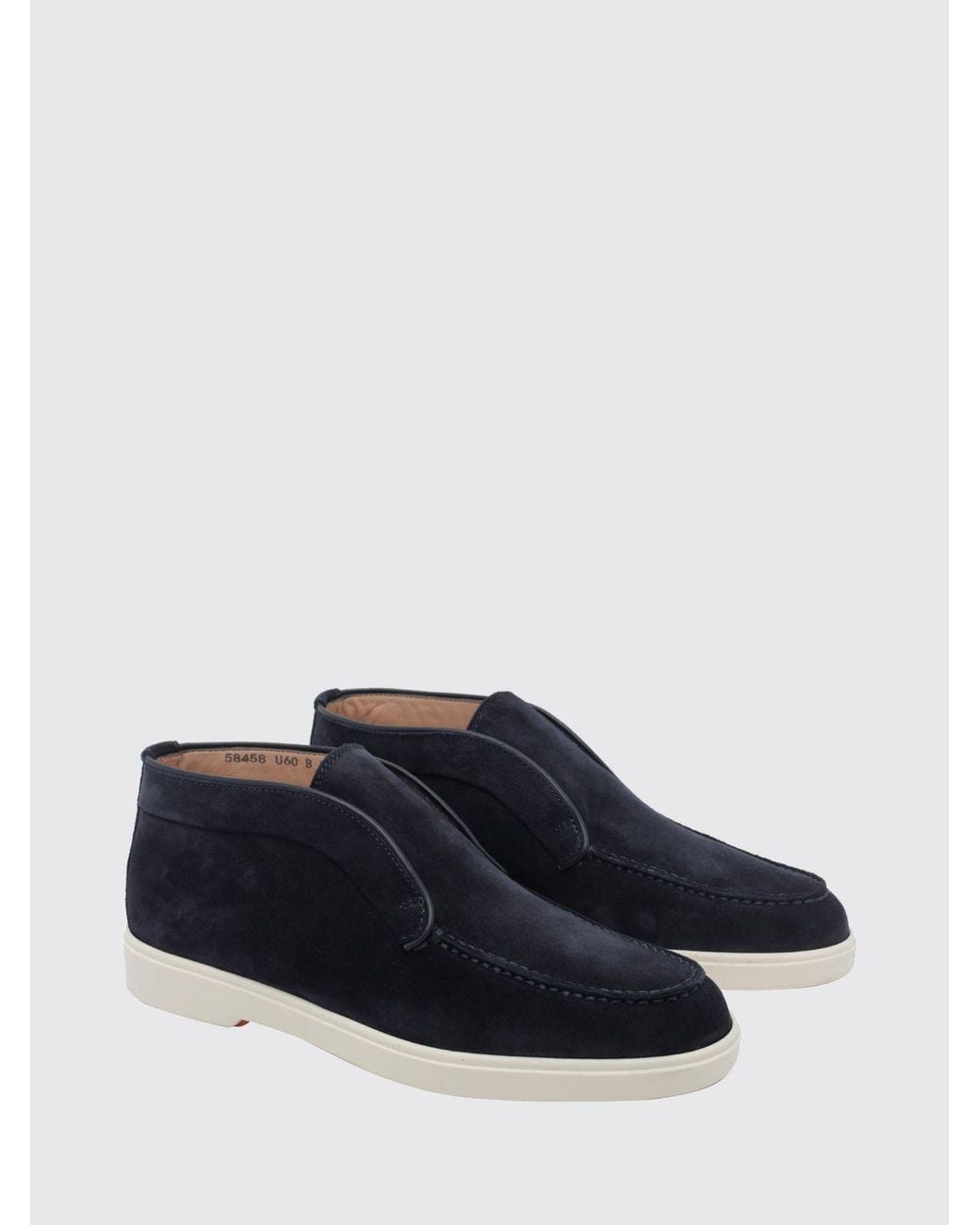 Santoni Blue Suede Chukka Ankle Boots With Round Toe And Rubber Sole