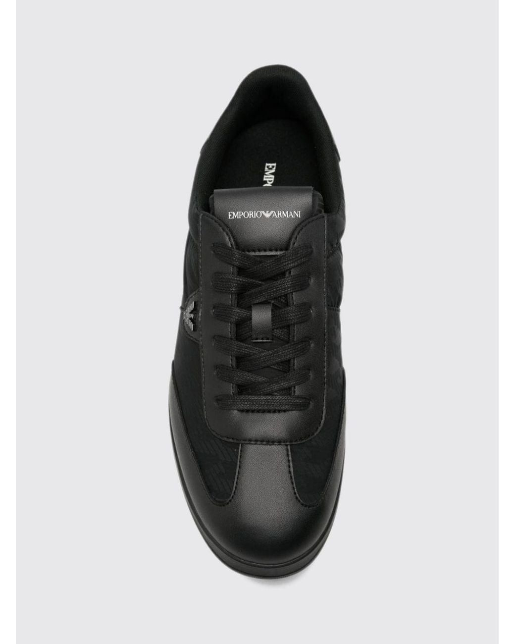 Emporio Armani Black Low-Top Nylon Trainers With Monogram And Eagle Logo for men