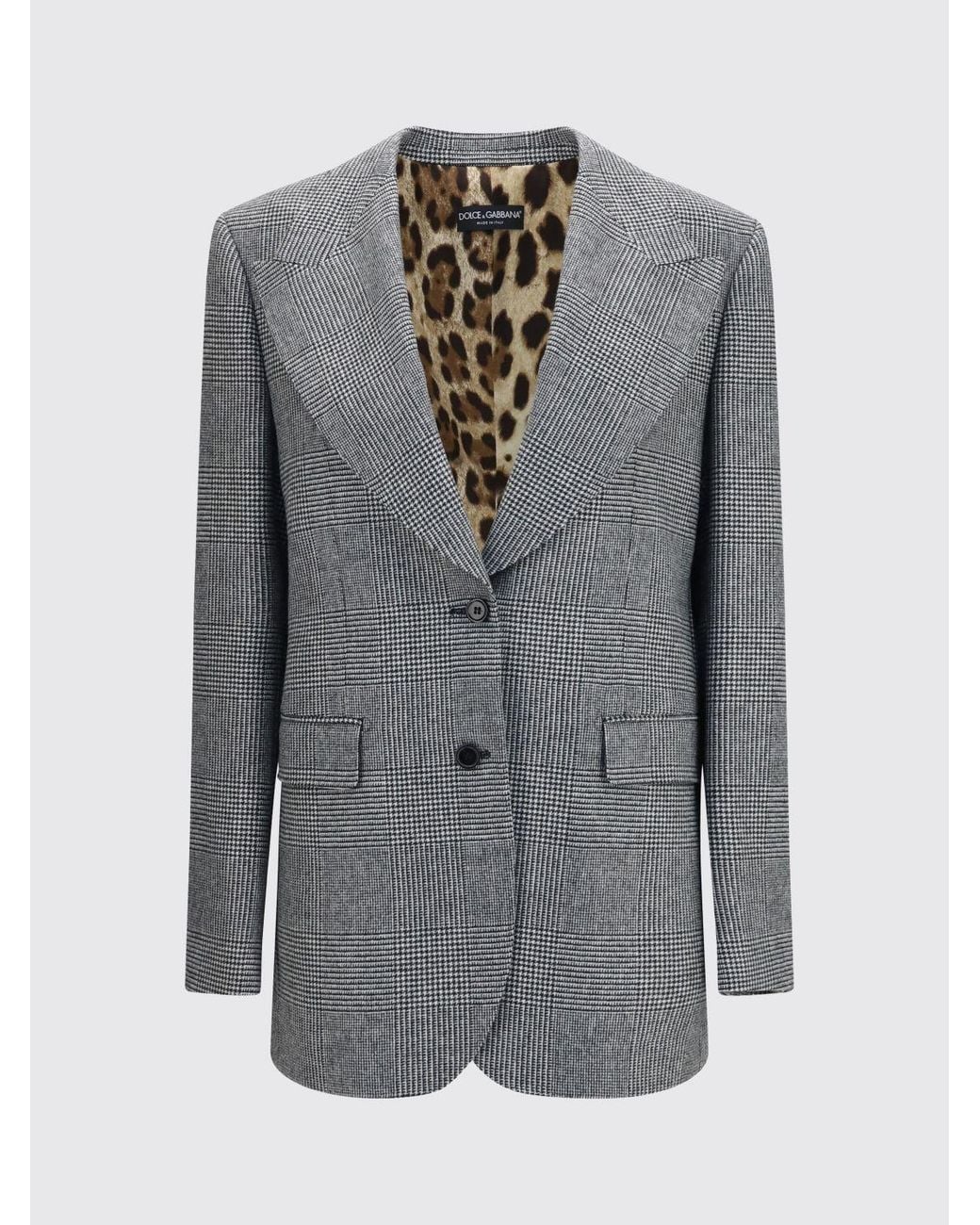 Dolce & Gabbana Gray Dolce &Amp Gabbana Cropped Houndstooth Wool Blazer With Peak Lapels