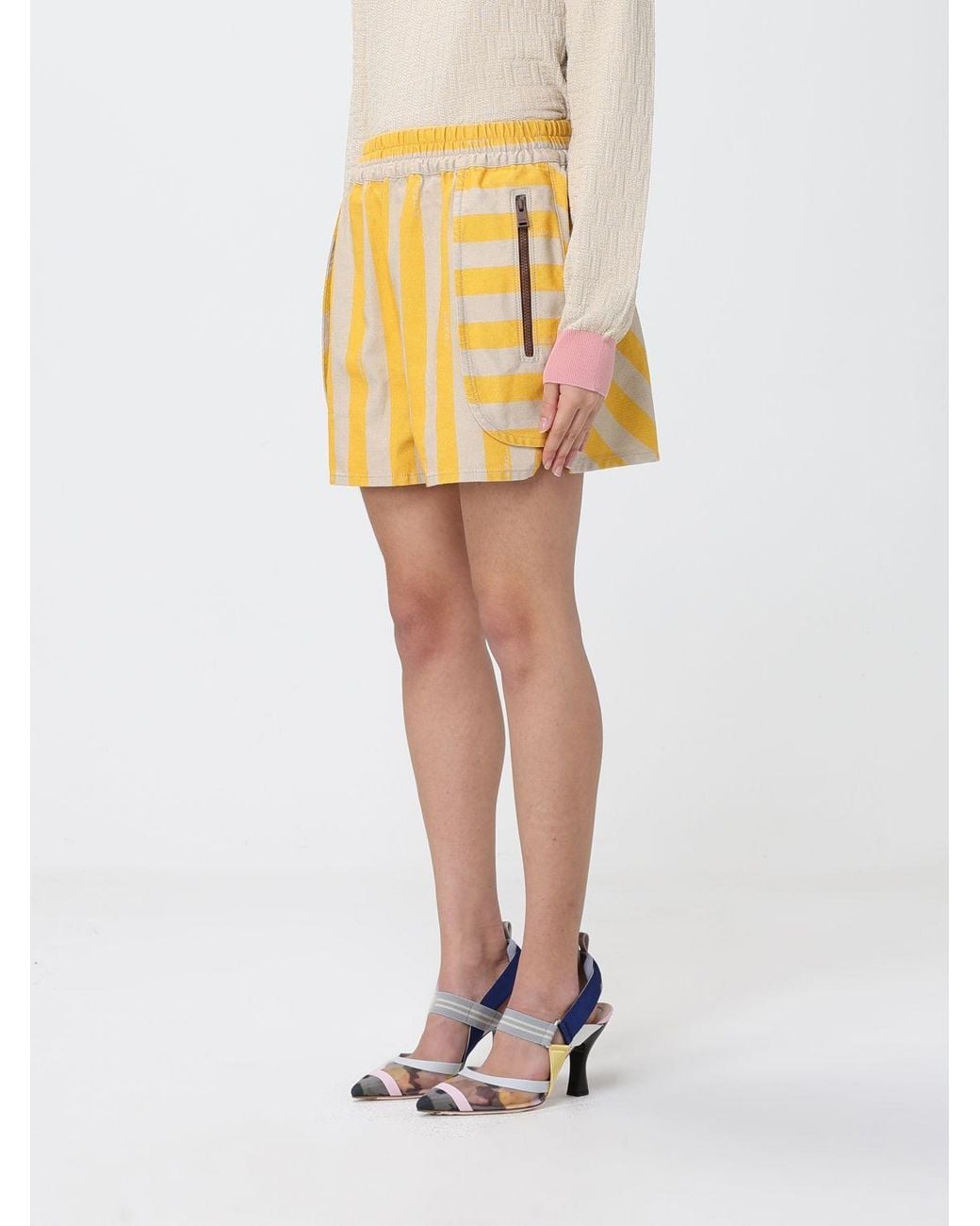 Pantalones Cortos De Algodón Y Seda A Rayas Fendi de color Yellow