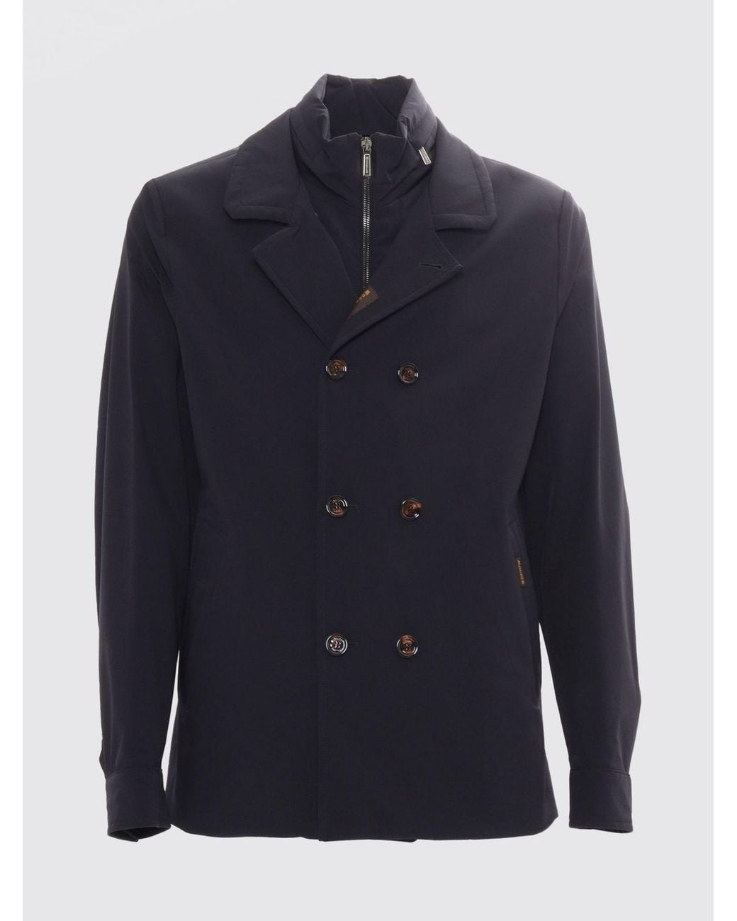 Moorer Blue Double-Breasted Technical Fabric Coat for men