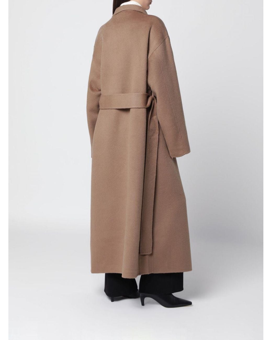 Almada Label Natural Oversized Long Wool Robe Coat With Shawl Collar