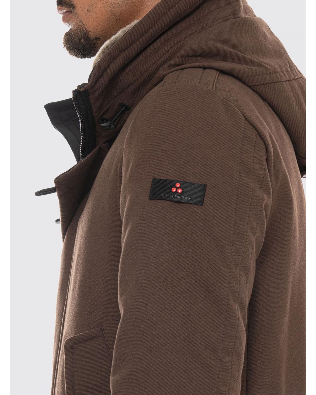 Peuterey Brown Kasa Ki Water-Repellent Knee-Length Parka With Fur Collar for men
