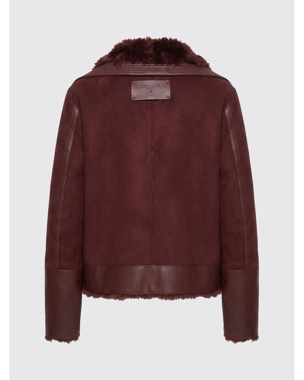 Patrizia Pepe Red Cropped Faux Fur Jacket With Classic Collar And Zip Pockets