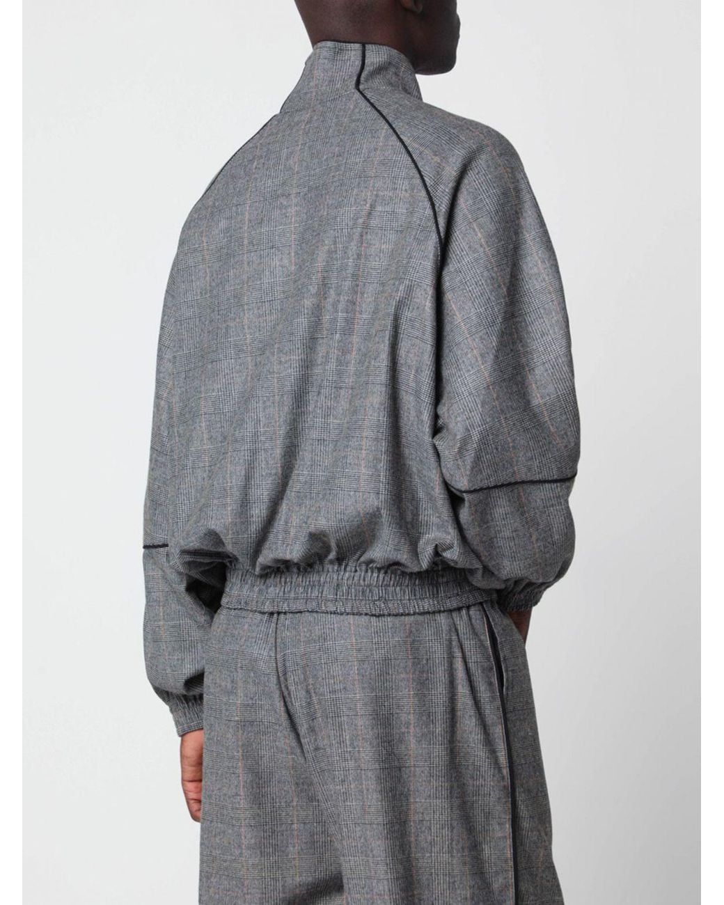Willy Chavarria Gray Virgin Wool Bomber Jacket With Tartan Pattern And High Neck