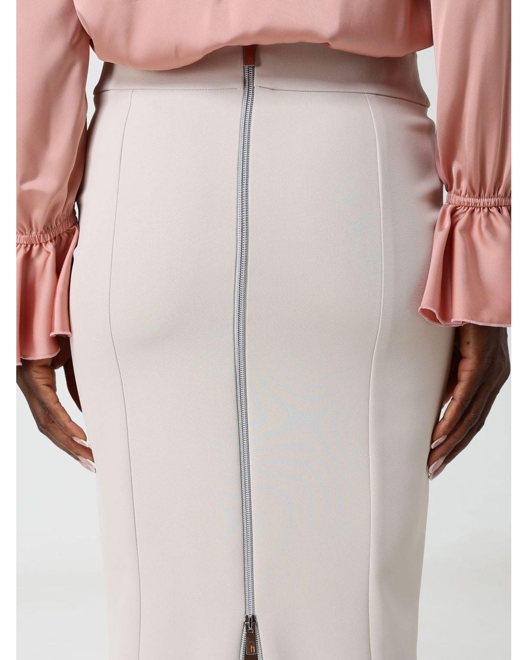 Hanita White High-Waisted Jersey Pencil Midi Skirt With Back Slit