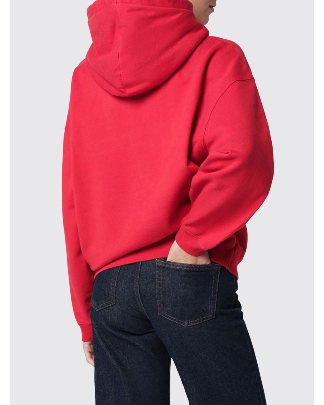 Anine Bing Red Cotton Hoodie With Contrast Logo And Relaxed Fit