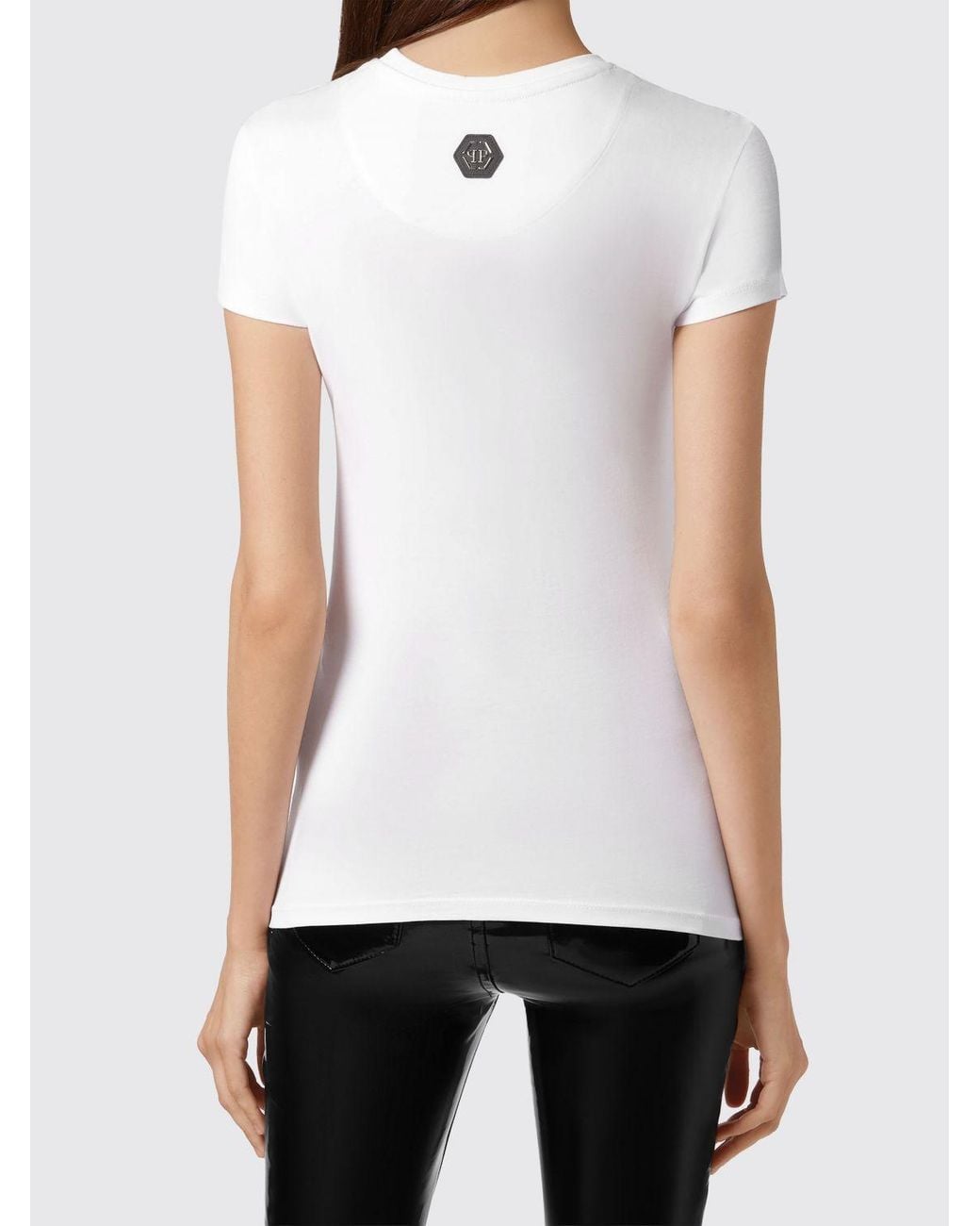 Philipp Plein White Slim Fit Jersey T-Shirt With Rhinestone Teddy Bear Graphic