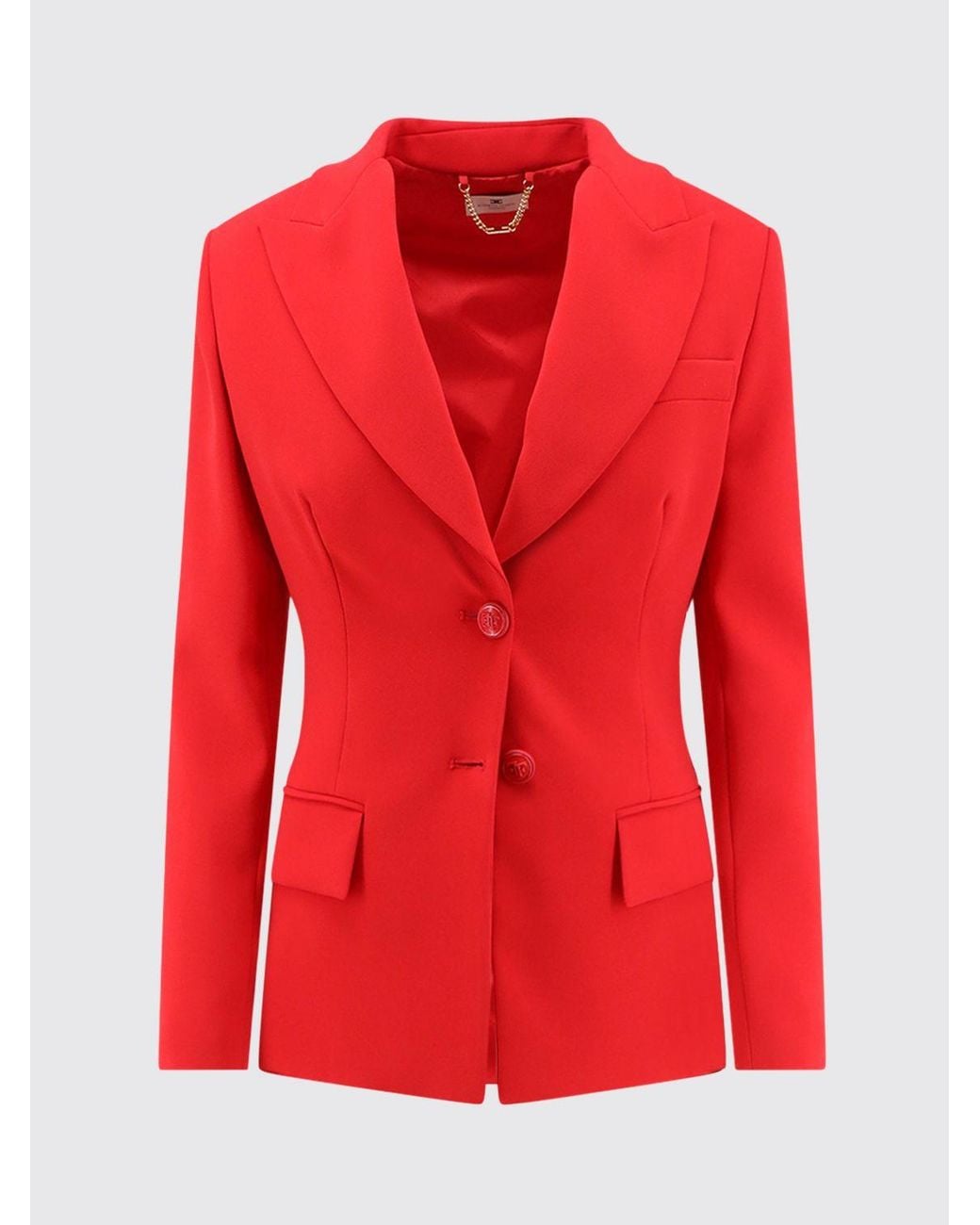 Elisabetta Franchi Red Cropped Single-Breasted Slim Fit Blazer With Peak Lapels