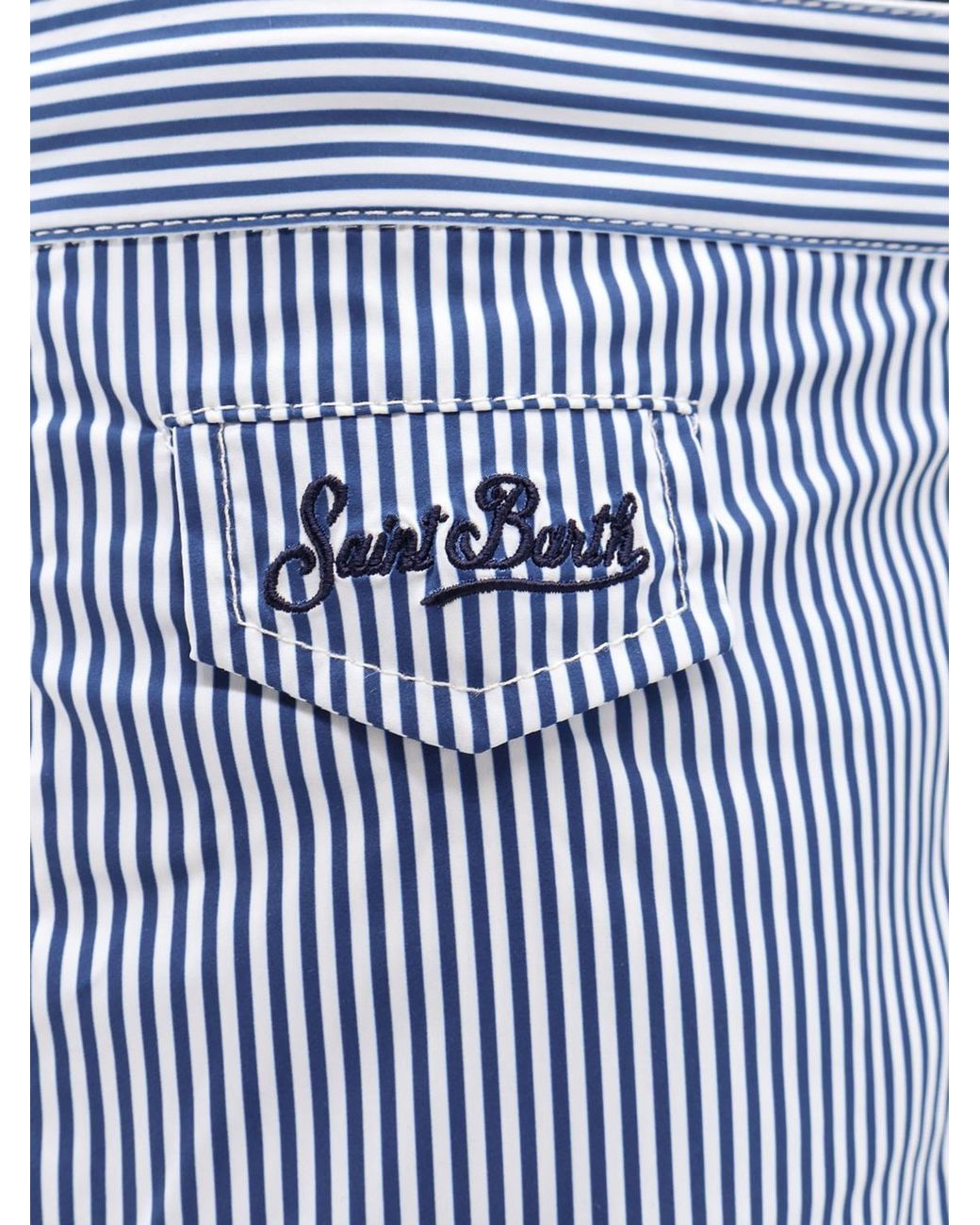 Mc2 Saint Barth Blue Striped Swim Shorts With Elasticated Waist And Embroidered Logo for men