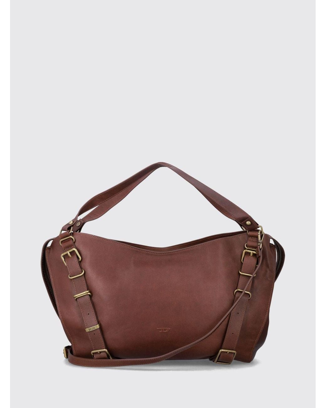 DIESEL Brown D-One Cowhide Handbag With Oval D Logo And Removable Shoulder Strap