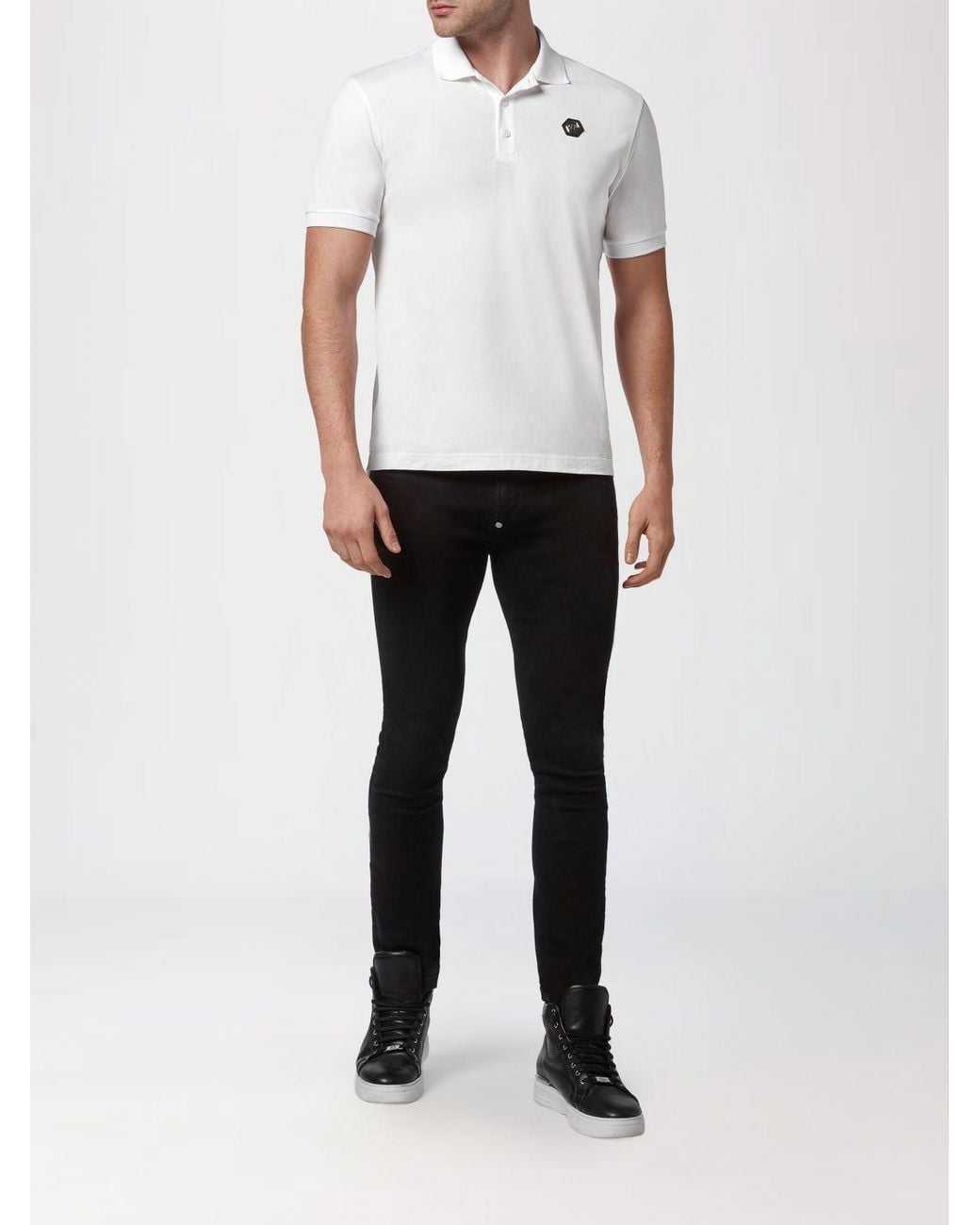 Philipp Plein White Short-Sleeve Cotton Polo Shirt With Skull Print And Logo for men